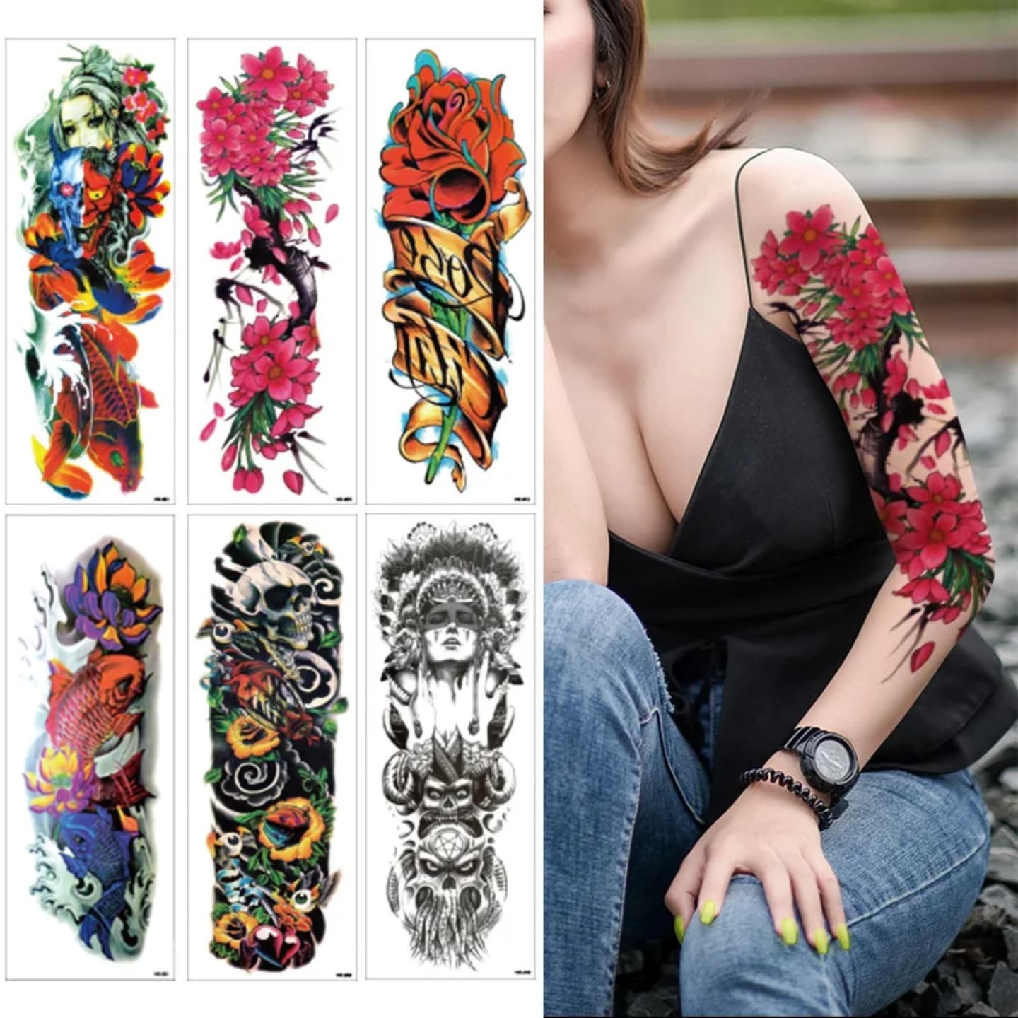 Full Arm Temporary Tattoo Sleeves – Waterproof, Realistic & Easy to Apply (Set of 7 Designs)
